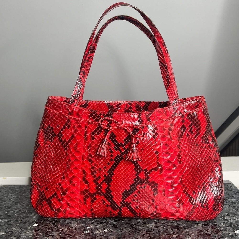 Anya Hindmarch Red and Black Python Snakeskin Shoulder Tote Bag